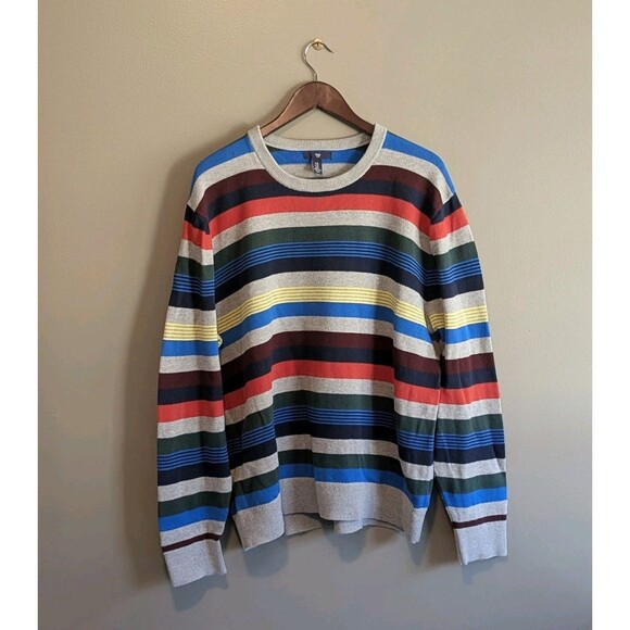 Gap Size XL Crewneck Sweater Mens Striped Blue Red Yellow Extra Large Stripes LS - Picture 1 of 3